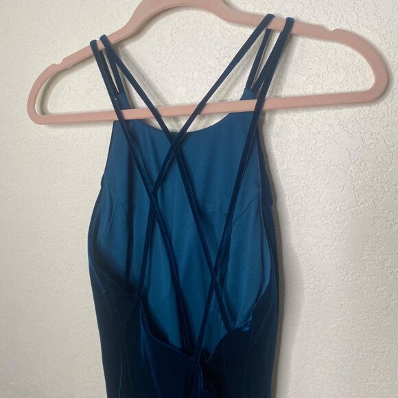 Blue Velvet Strappy Midi Dress By Dear Moon Size 7 Party Cocktail Holiday - Picture 5 of 15